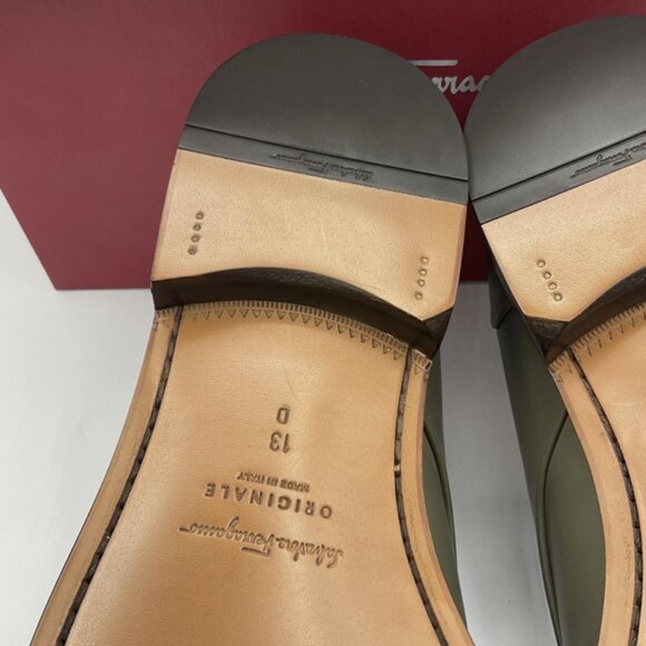 Salvatore Ferragamo Men's Gavino Lace-up Leather Shoes Olivo Calf Size 13 D - Picture 8 of 12